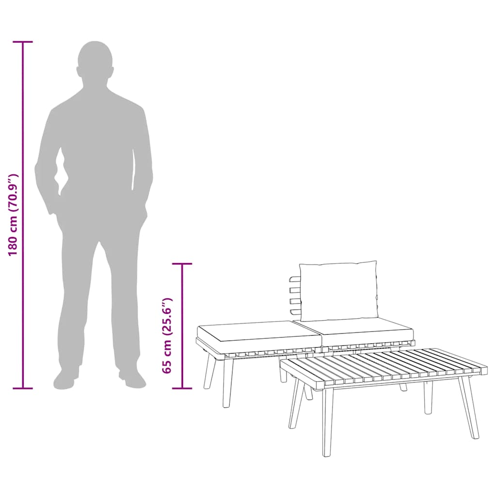 3-piece Garden Sofa Set with Solid Acacia Cushions