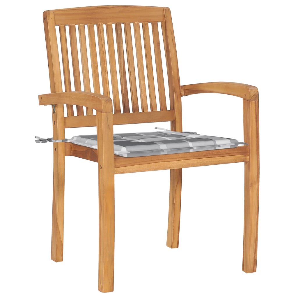 Sedie da Giardino Impilabili 4 pz con Cuscini Massello di Teak - homemem39