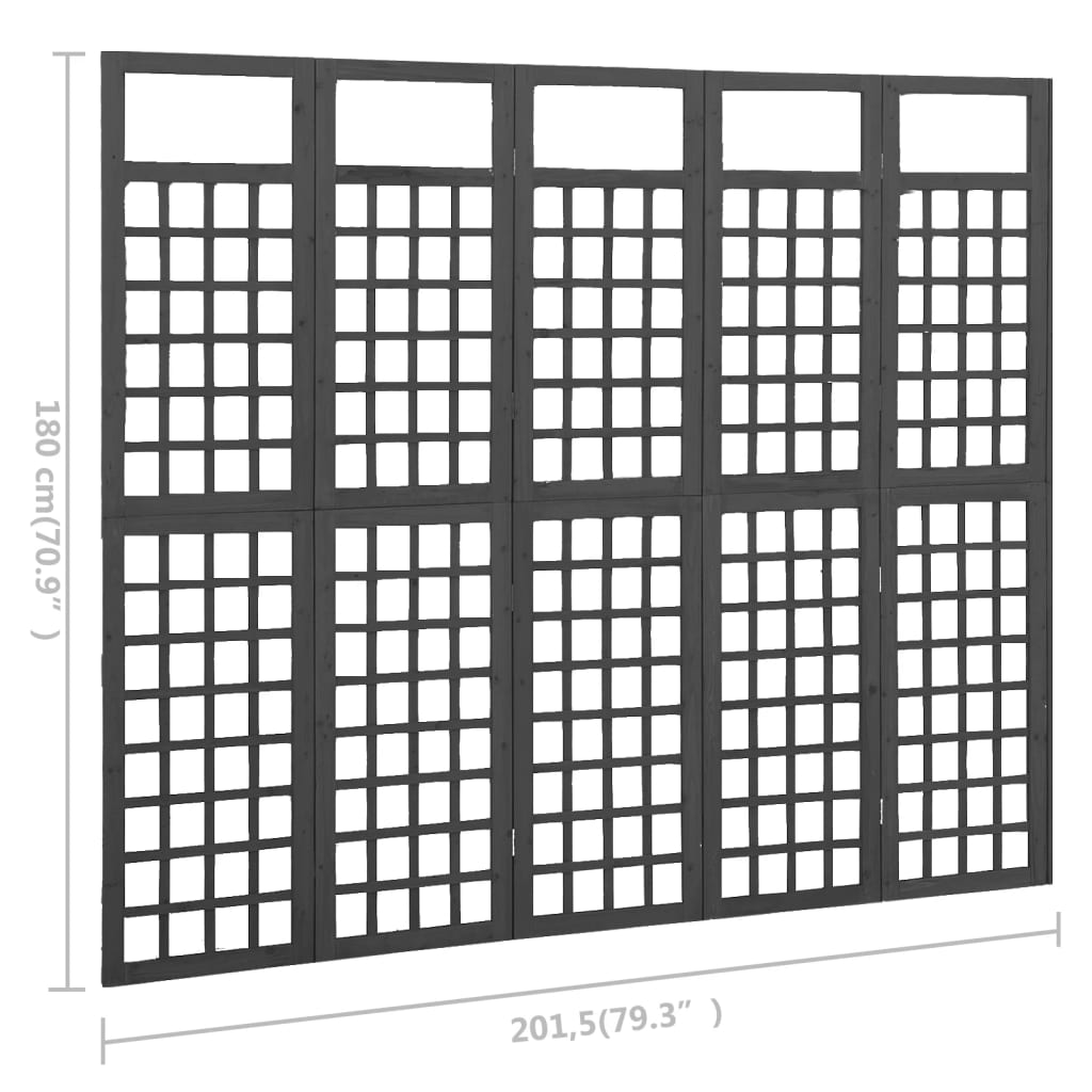 Divisorio a 5 Pannelli Legno Massello di Abete Nero 161x180 cm - homemem39