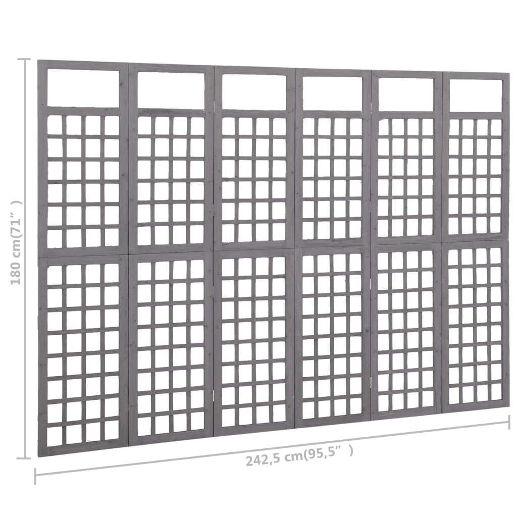 Divisorio a 6 Pannelli in Legno di Abete Grigio 242,5x180 cm - homemem39