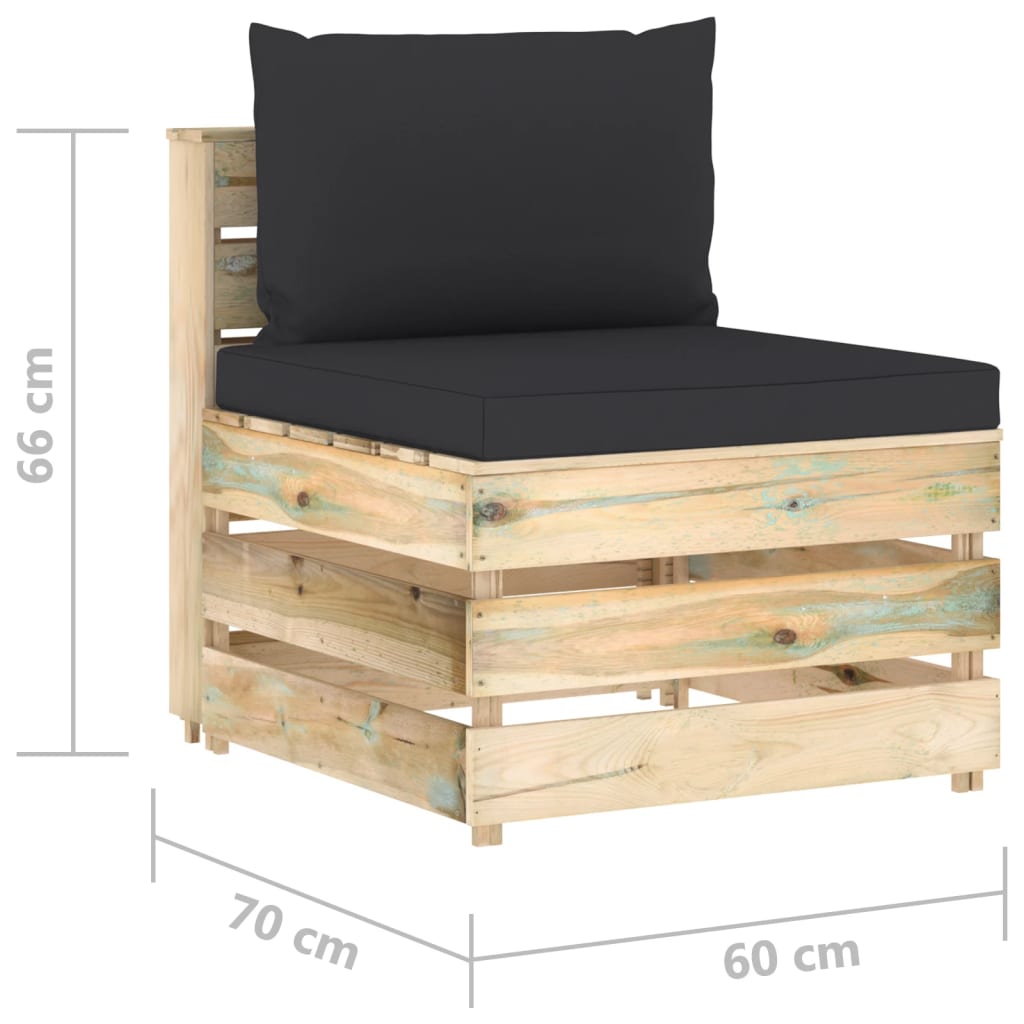 Divano Centrale Modulare con Cuscini in Legno Impregnato Verde | homemem39