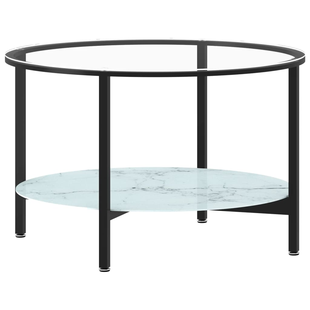 Tavolino da Salotto Nero e Marmo Bianco 70cm in Vetro Temperato - homemem39