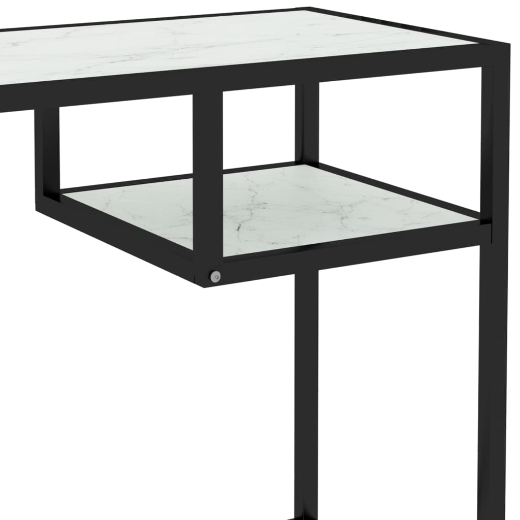 Scrivania per Computer Marmo Bianco 100x36x74cm Vetro Temperato - homemem39