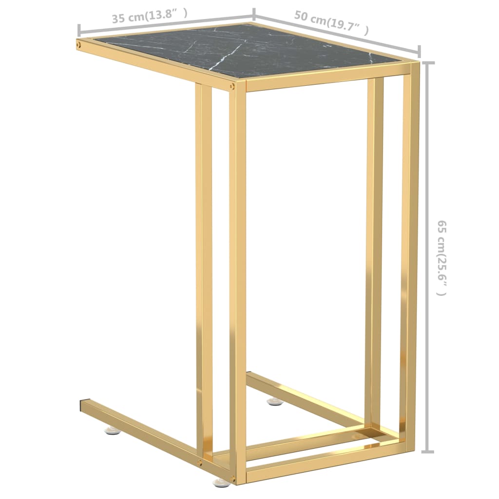 Tavolino per Computer Marmo Nero 50x35x65 cm Vetro Temperato | homemem39
