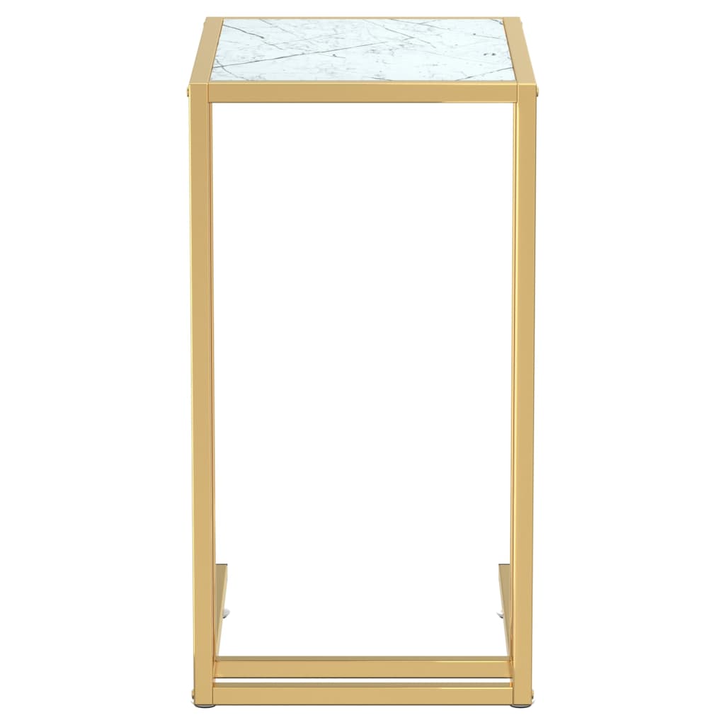 Tavolino per Computer Marmo Bianco 50x35x65 cm Vetro Temperato - homemem39