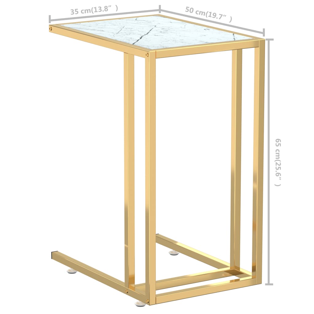 Tavolino per Computer Marmo Bianco 50x35x65 cm Vetro Temperato - homemem39