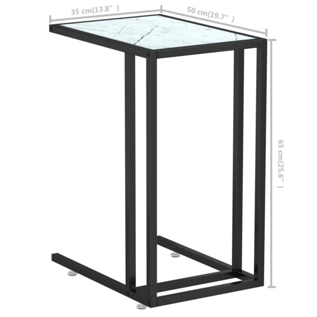 Tavolino per Computer Marmo Bianco 50x35x65 cm Vetro Temperato | homemem39
