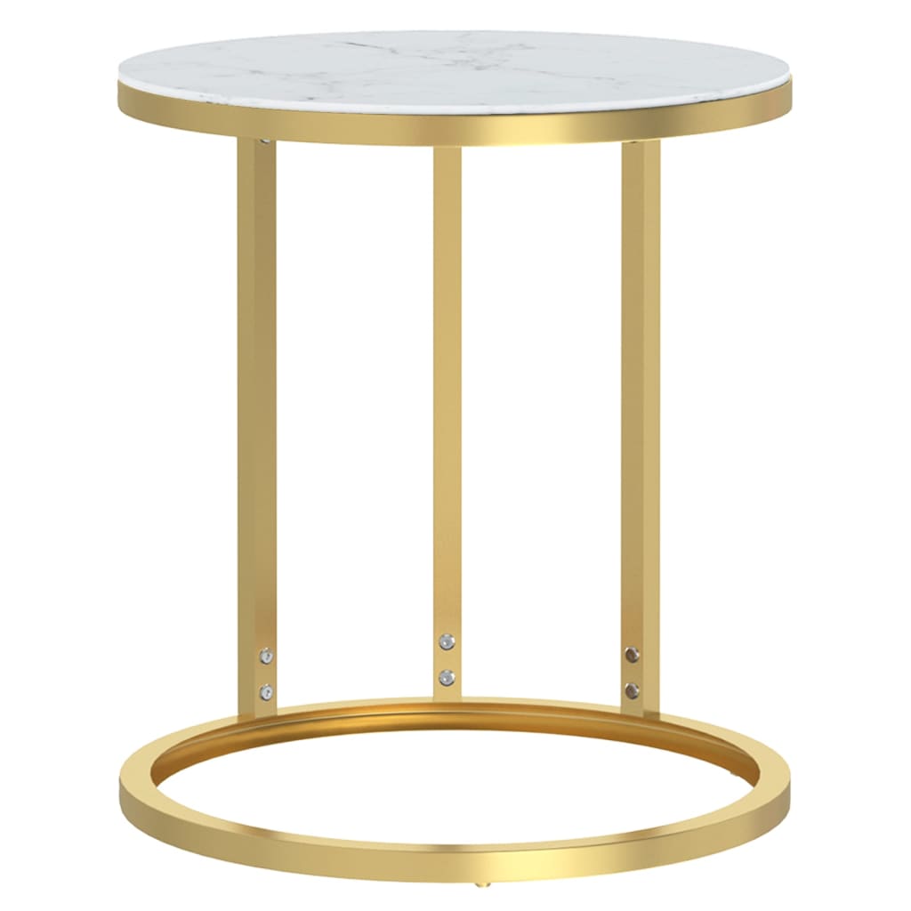 Tavolino Oro e Marmo Bianco 45 cm in Vetro Temperato