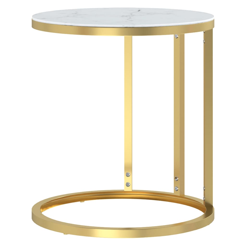 Tavolino Oro e Marmo Bianco 45 cm in Vetro Temperato