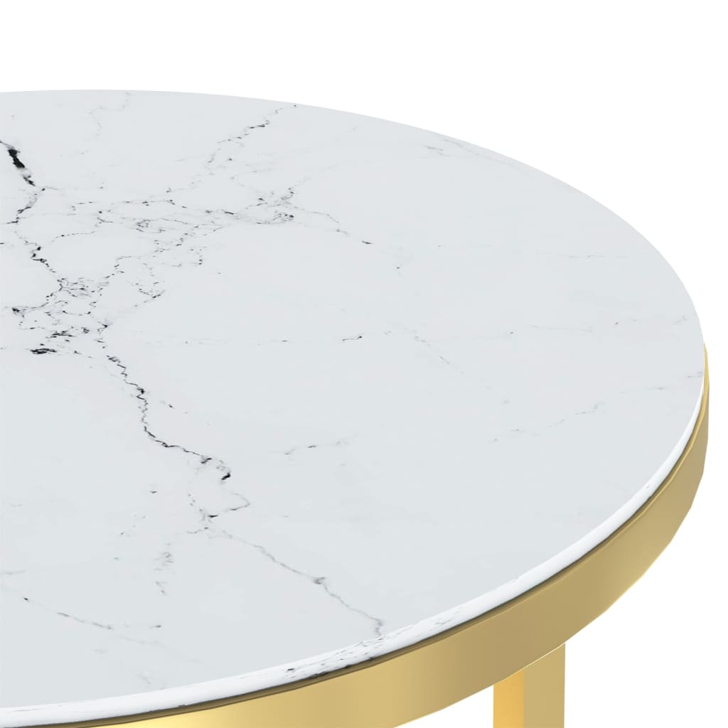 Tavolino Oro e Marmo Bianco 45 cm in Vetro Temperato