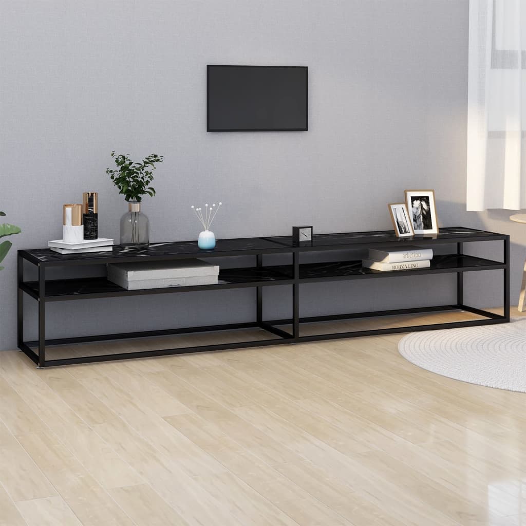 Mobile Porta TV Marmo Nero 220x40x40,5 cm in Vetro Temperato - homemem39