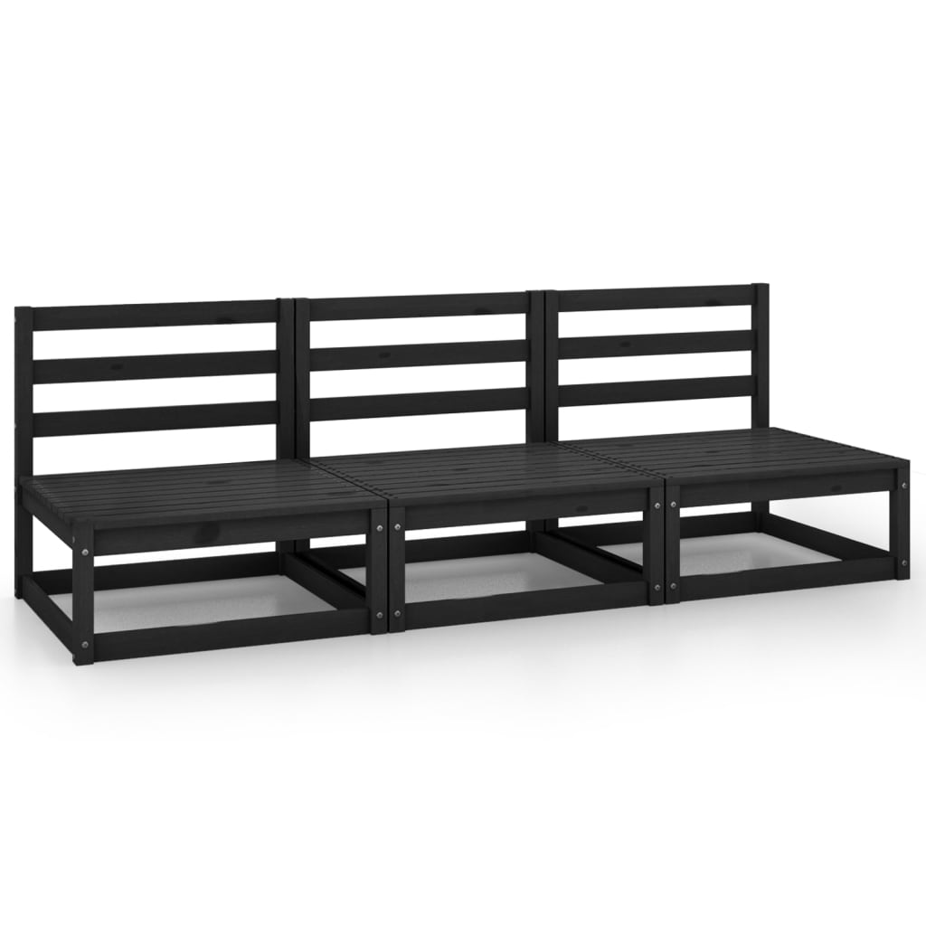Divano da Giardino a 3 Posti Nero in Legno Massello di Pino - homemem39