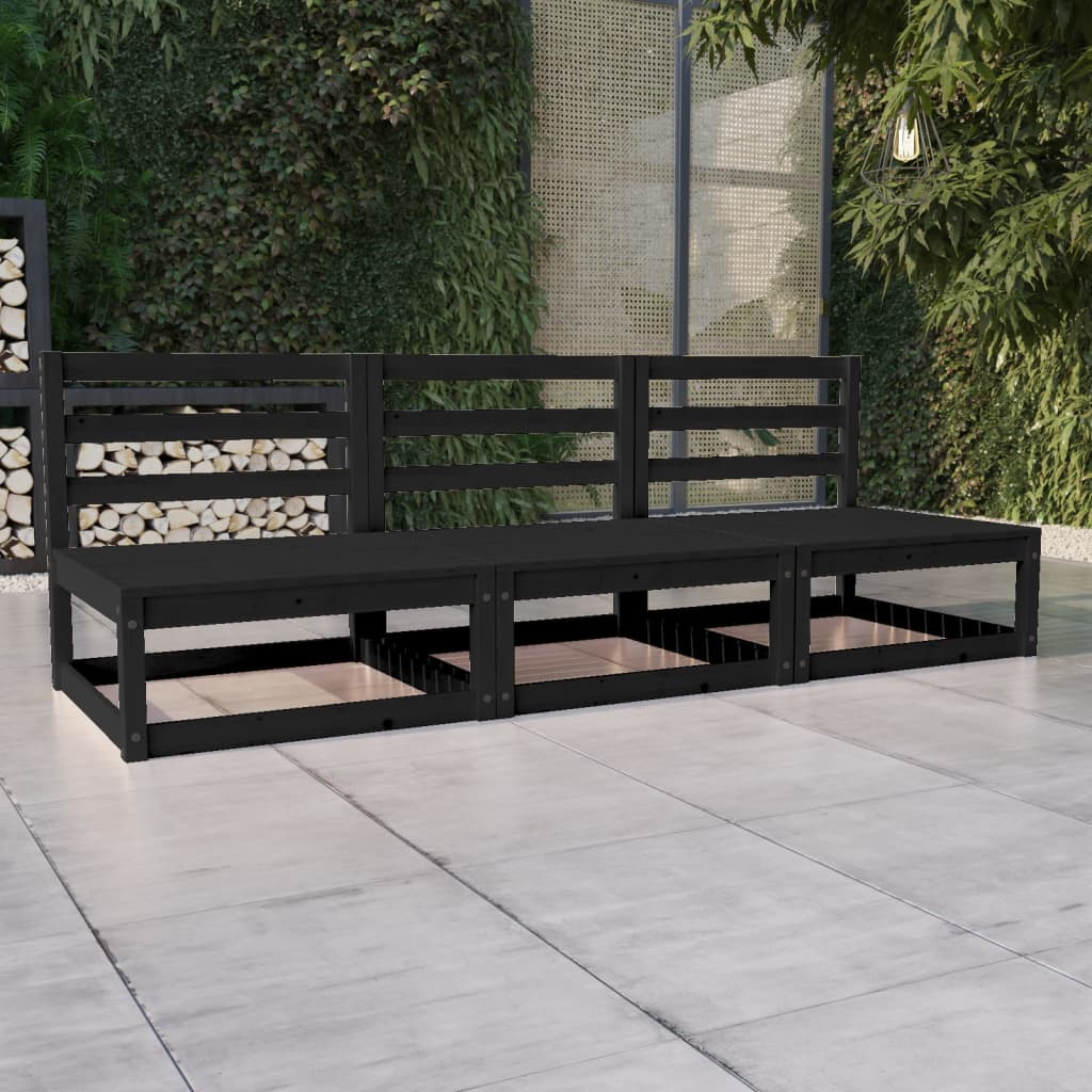 Divano da Giardino a 3 Posti Nero in Legno Massello di Pino - homemem39