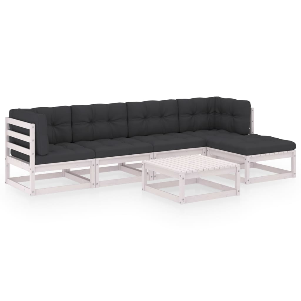 Set Divani da Giardino 6 pz con Cuscini Legno Massello di Pino - homemem39