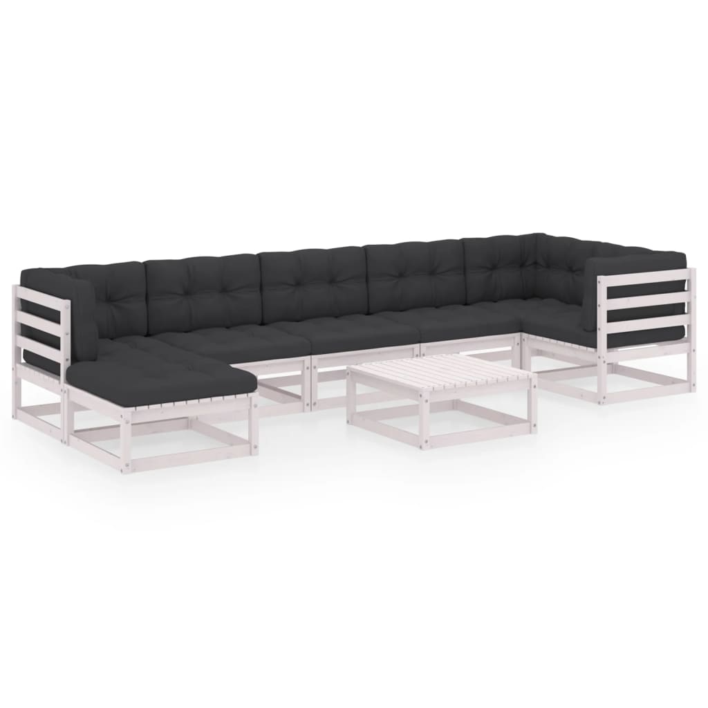 Set Salotto Giardino 8 pz Cuscini Antracite Legno Massello Pino - homemem39