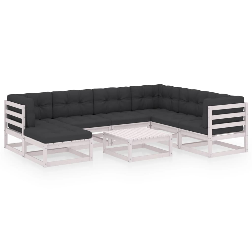Set Salotto Giardino 8 pz Cuscini Antracite Legno Massello Pino - homemem39