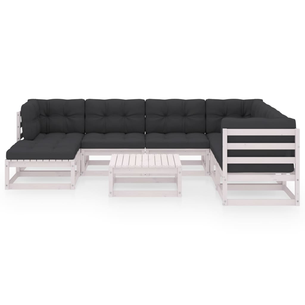 Set Salotto Giardino 8 pz Cuscini Antracite Legno Massello Pino - homemem39