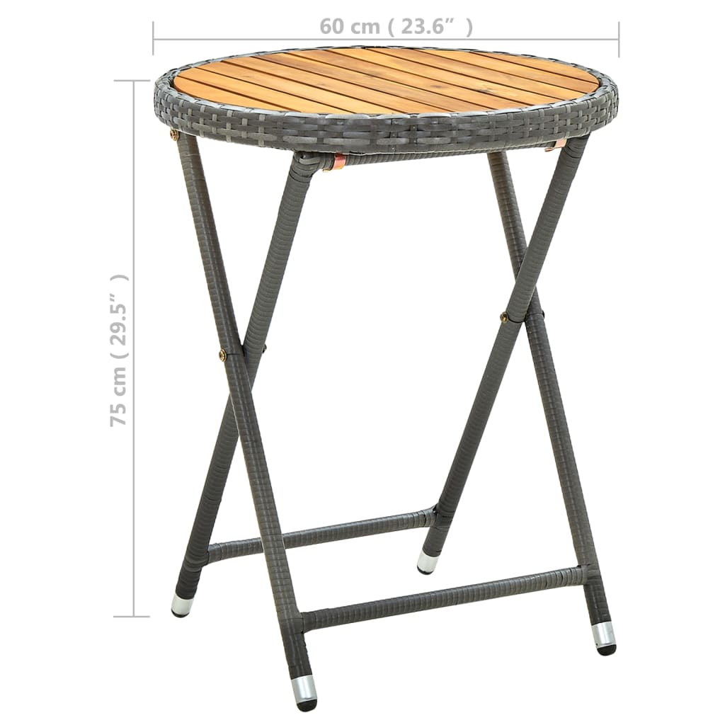 Tavolino da Tè Grigio 60 cm in Polyrattan e Massello di Acacia | homemem39