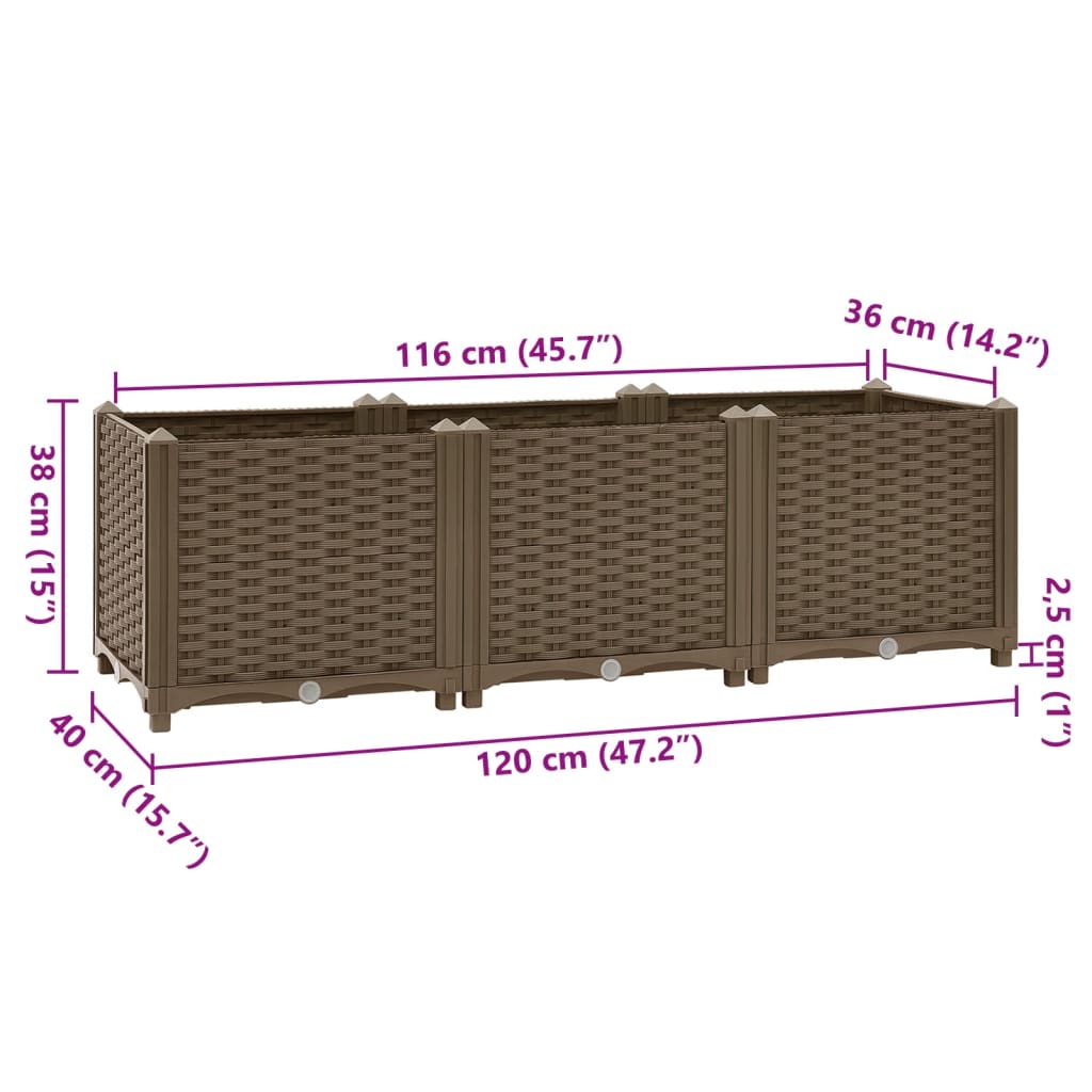 Fioriera Rialzata 120x40x38 cm in Polipropilene - homemem39