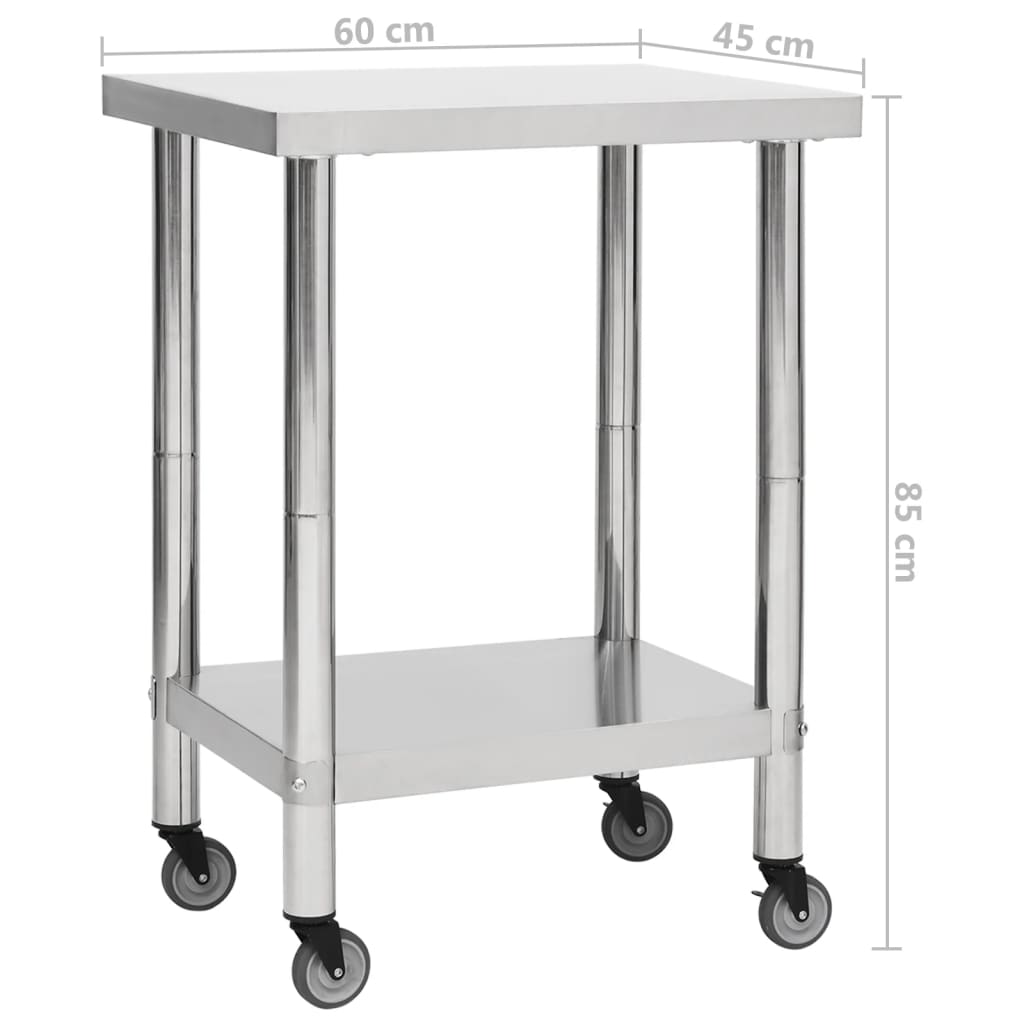 Tavolo da Lavoro Cucina con Ruote 60x45x85 cm in Acciaio Inox | homemem39
