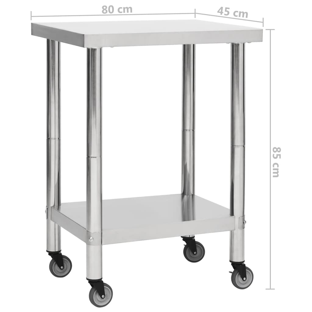 Tavolo da Lavoro Cucina con Ruote 80x45x85 cm in Acciaio Inox | homemem39
