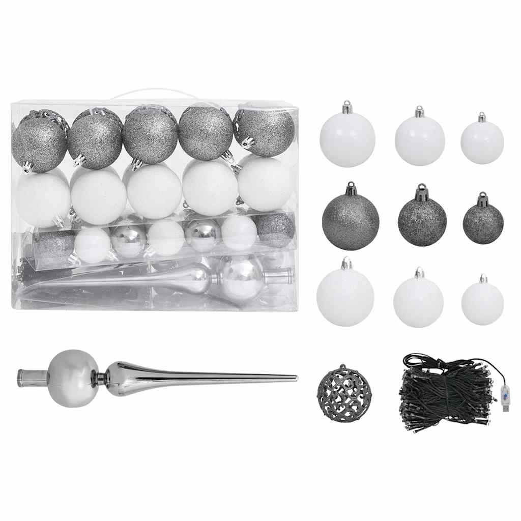 Albero di Natale Preilluminato con Palline Bianco 120 cm - homemem39