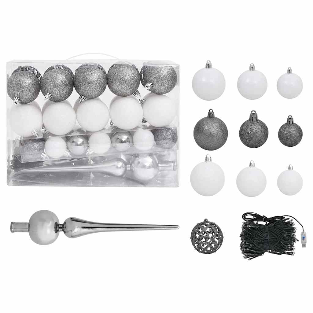 Albero di Natale Preilluminato con Palline Bianco 180 cm - homemem39