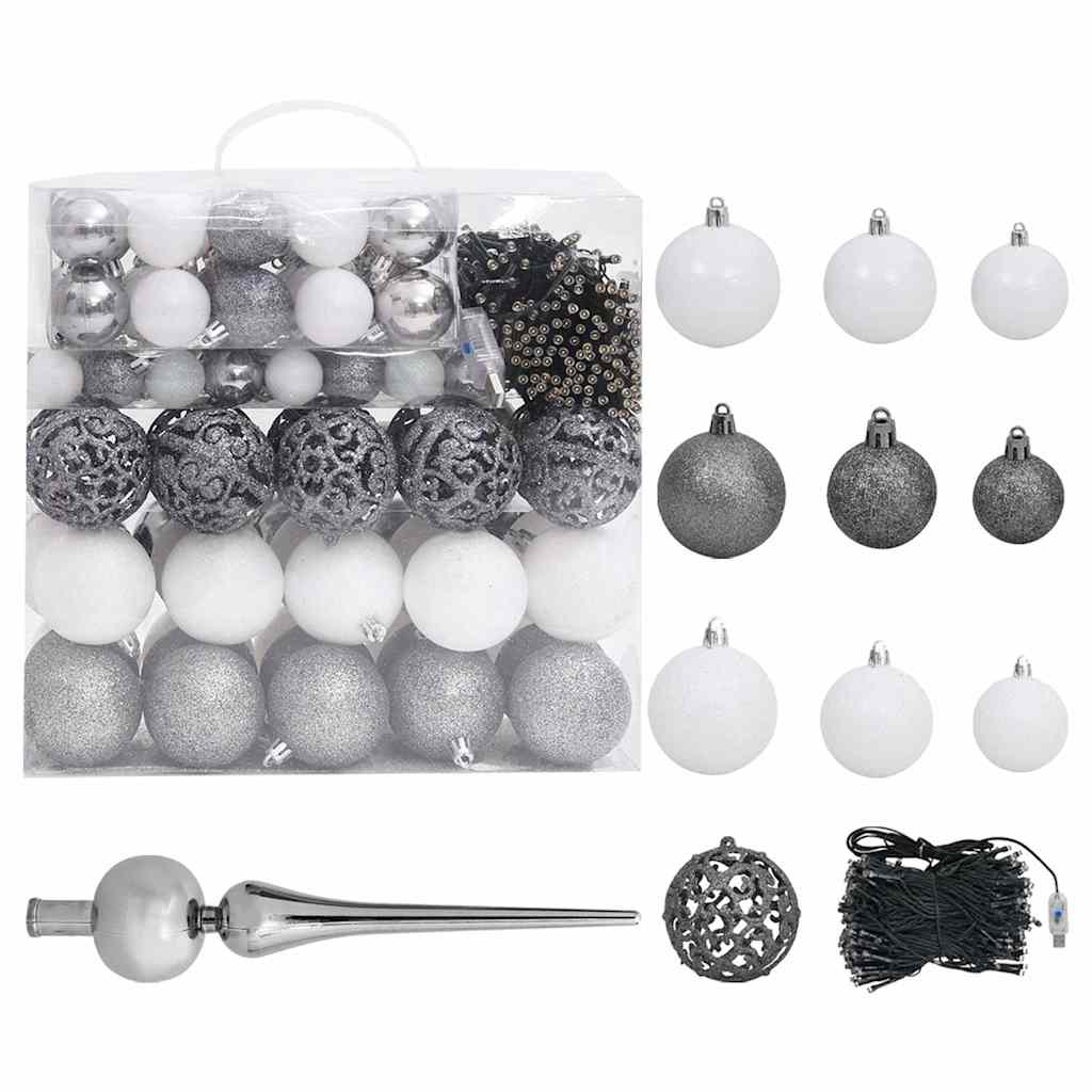 Albero di Natale Preilluminato con Palline Bianco 210 cm - homemem39