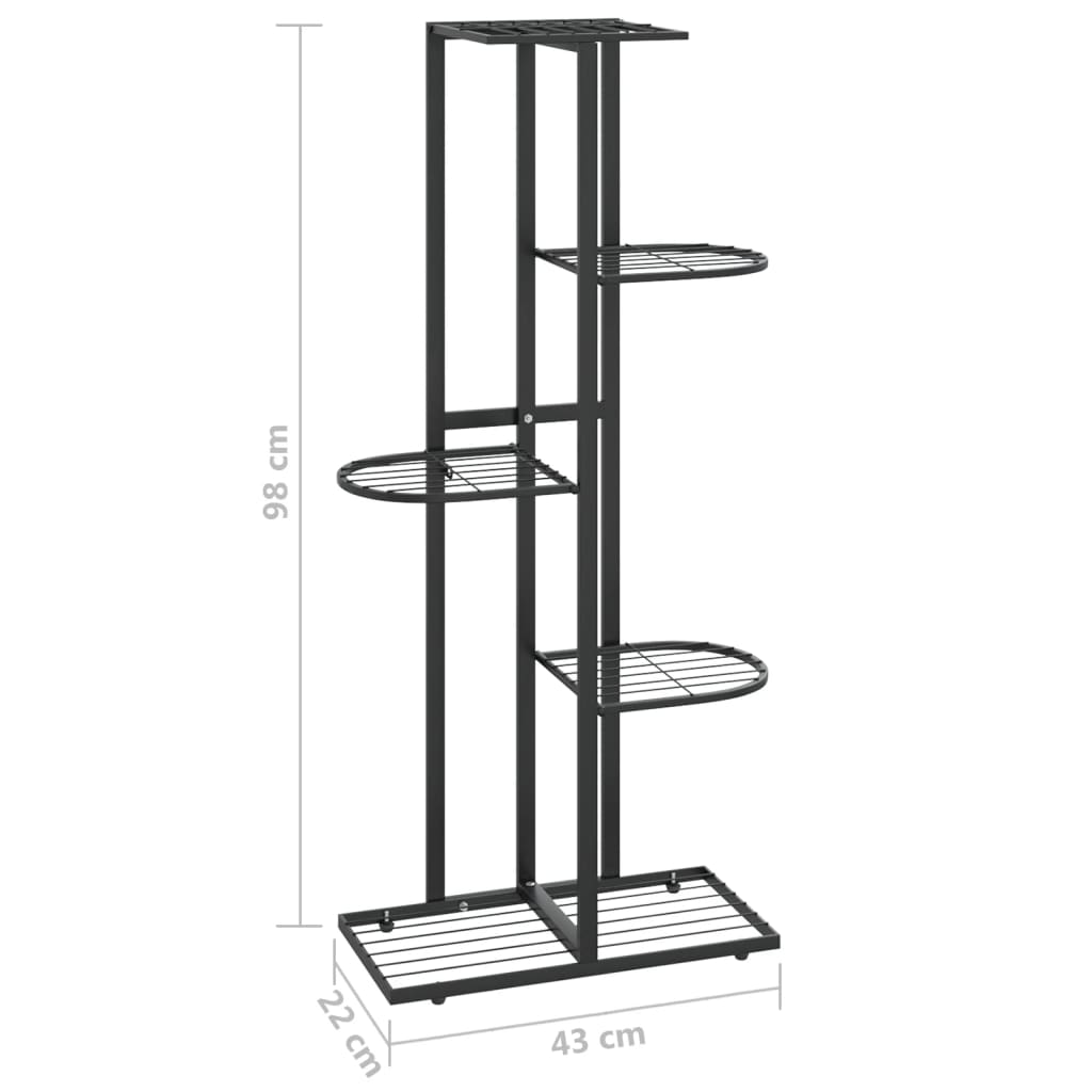Piedistallo per Piante a 5 Piani 43x22x98 cm in Metallo Nero