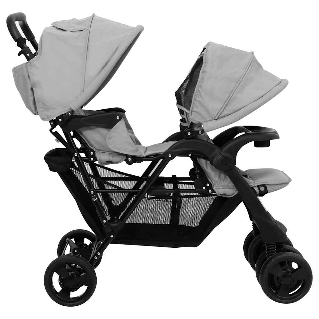 Passeggino Gemellare a Tandem Grigio Chiaro in Acciaio - homemem39