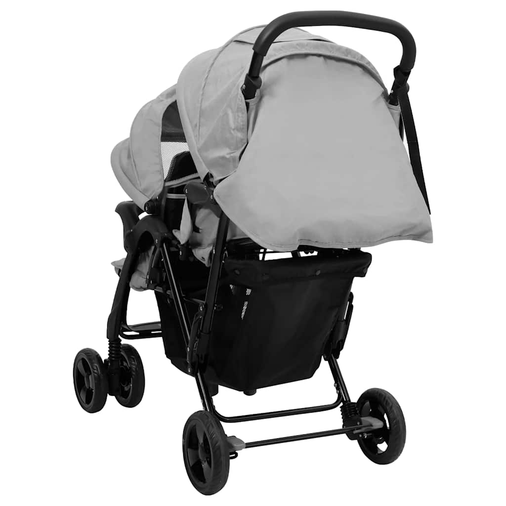 Passeggino Gemellare a Tandem Grigio Chiaro in Acciaio - homemem39