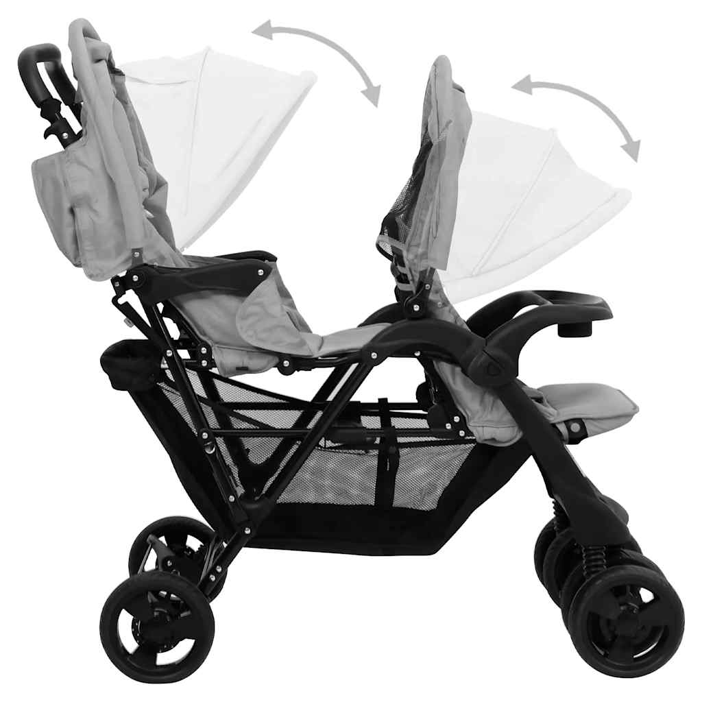 Passeggino Gemellare a Tandem Grigio Chiaro in Acciaio - homemem39