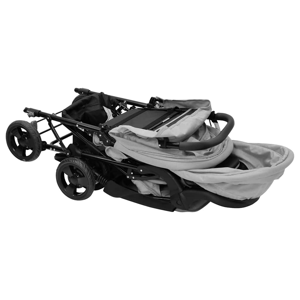 Passeggino Gemellare a Tandem Grigio Chiaro in Acciaio - homemem39