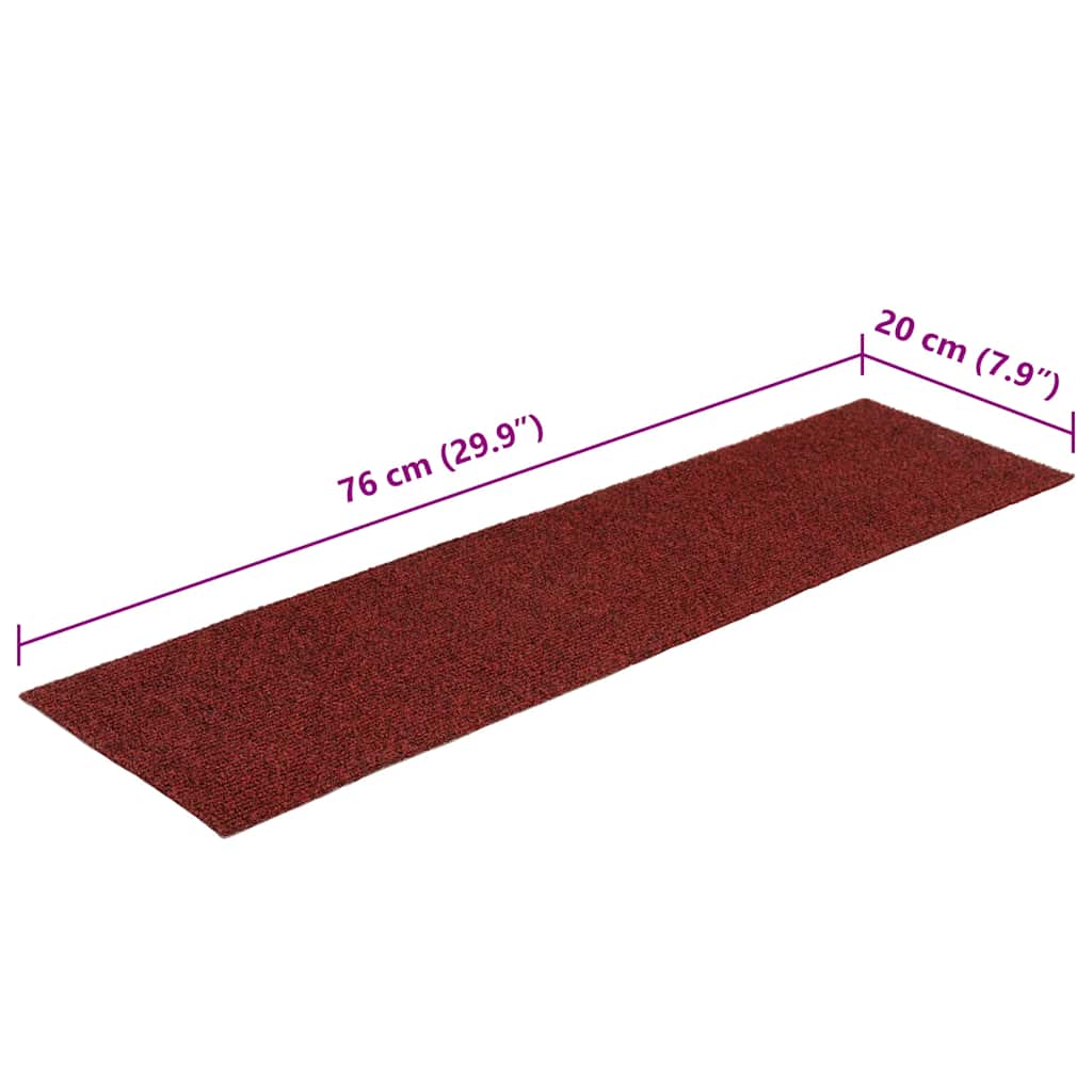 Tappetini per scale autoadesivi 15 pz 76x20 cm Bordeaux Rosso Rettangolari | homemem39