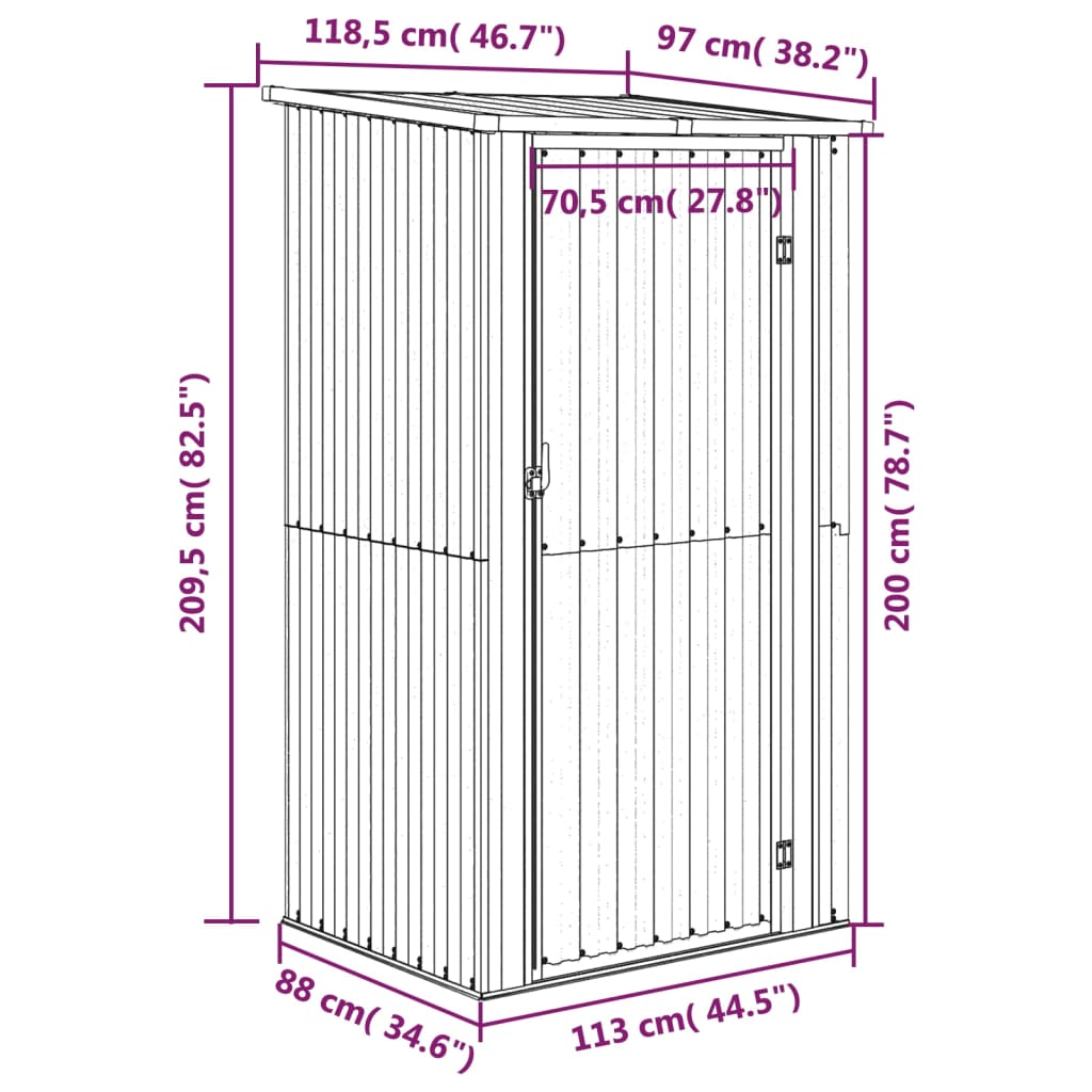 Casetta da giardino marrone 118,5x97x209,5 cm in acciaio zincato | homemem39