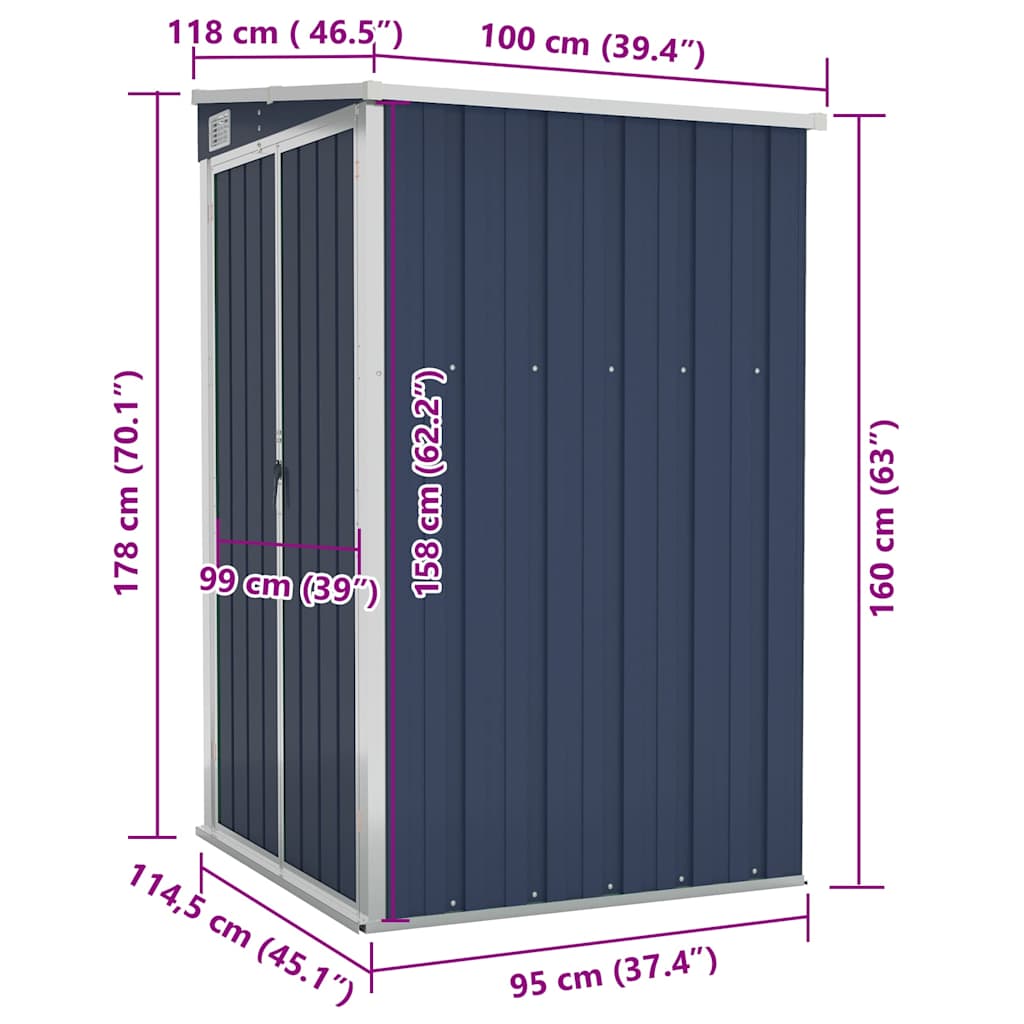 Capanno da Giardino a Parete Antracite 118x100x178 cm Acciaio - homemem39