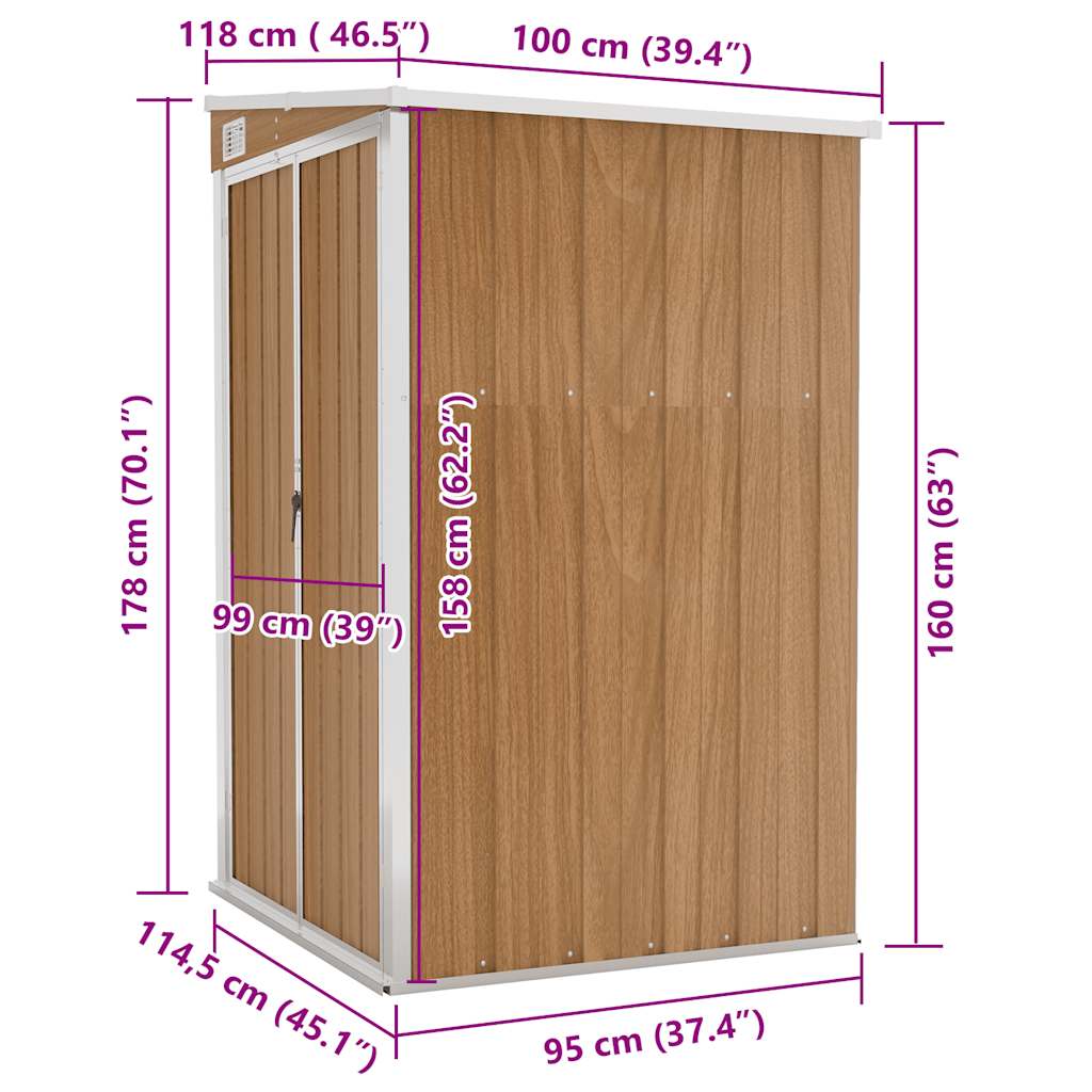 Capanno Giardino a Parete Marrone 118x100x178cm Acciaio Zincato - homemem39