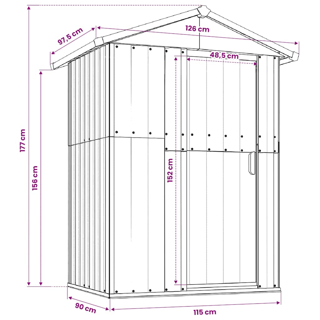 Capanno da Giardino Antracite 126x97,5x177cm in Acciaio Zincato | homemem39