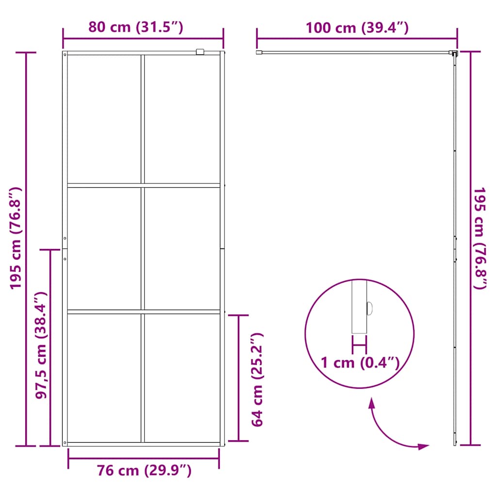 Parete Doccia Walk-in in Vetro Trasparente ESG Nera 80x195 cm | homemem39