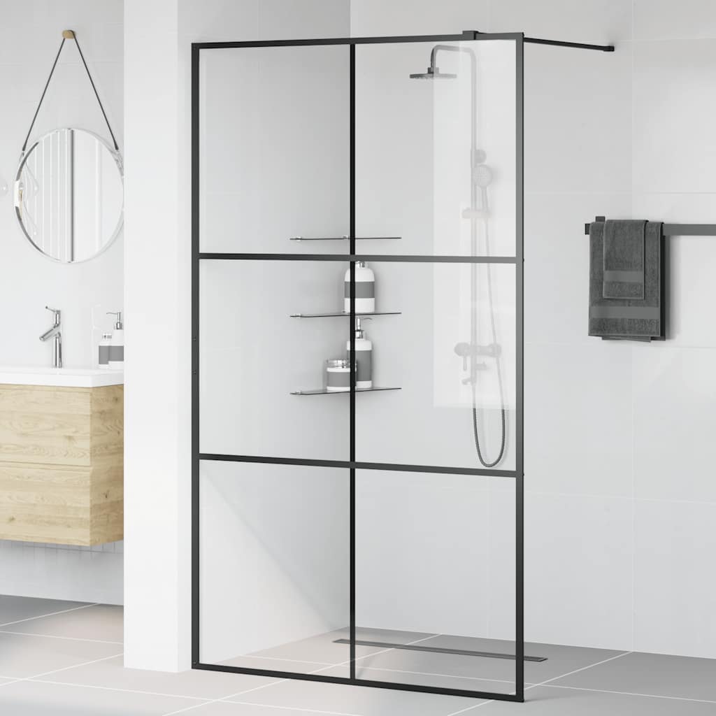 Parete per Doccia Walk-in Vetro Trasparente ESG 115x195cm Nera - homemem39
