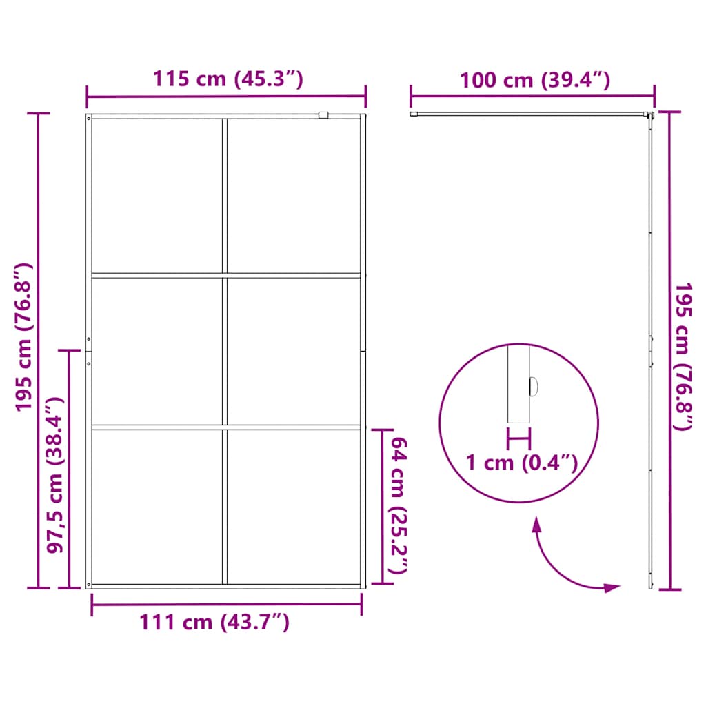 Parete per Doccia Walk-in Vetro Trasparente ESG 115x195cm Nera | homemem39