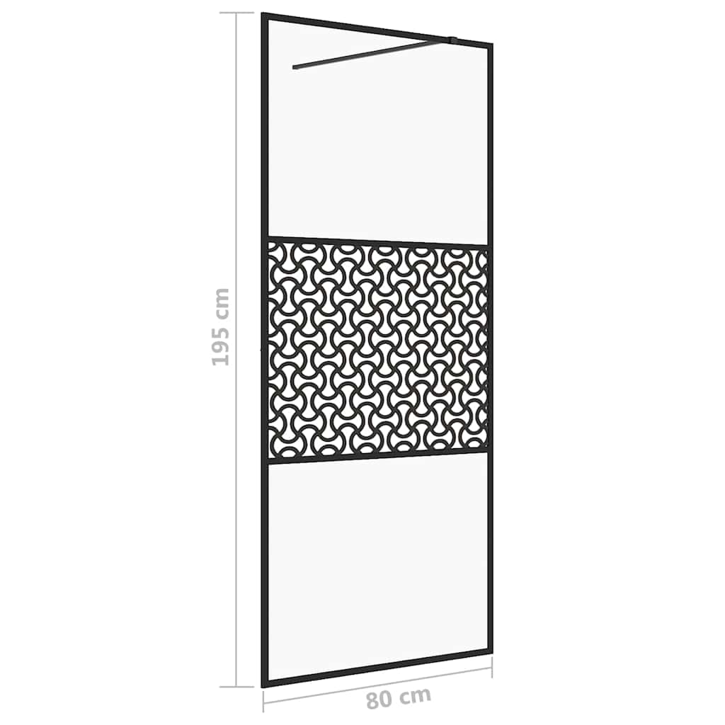 Parete per Doccia Walk-in Vetro Trasparente ESG 80x195 cm Nera