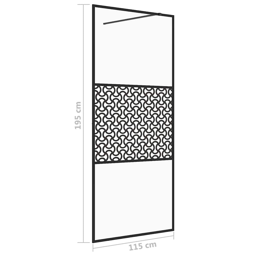 Parete per Doccia Walk-in Vetro Trasparente ESG 115x195cm Nera