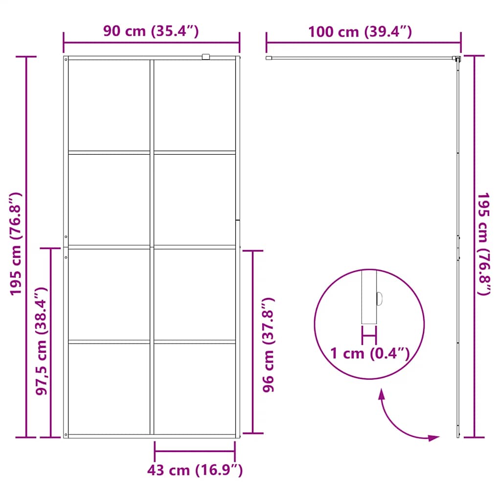 Parete per Doccia Walk-in Vetro Trasparente ESG 90x195 cm Nera - homemem39