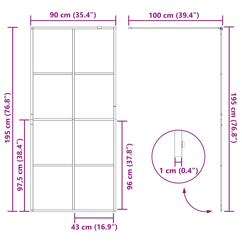 Parete per Doccia Walk-in Vetro Trasparente ESG 90x195 cm Nera | homemem39