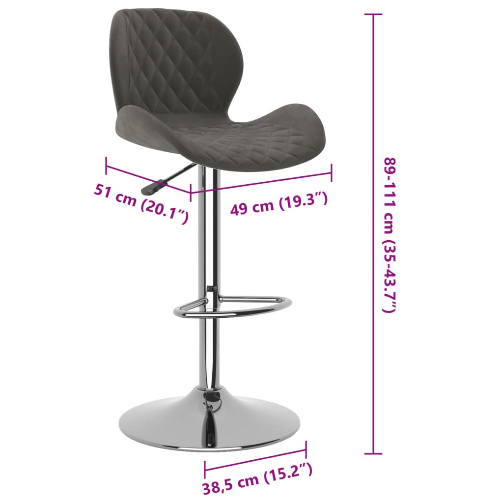 Sedie da Bar 2 pz Grigio Scuro in Velluto - homemem39