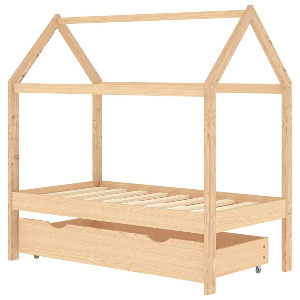Giroletto per Bambini con Cassetto in Pino Massello 70x140 cm - homemem39