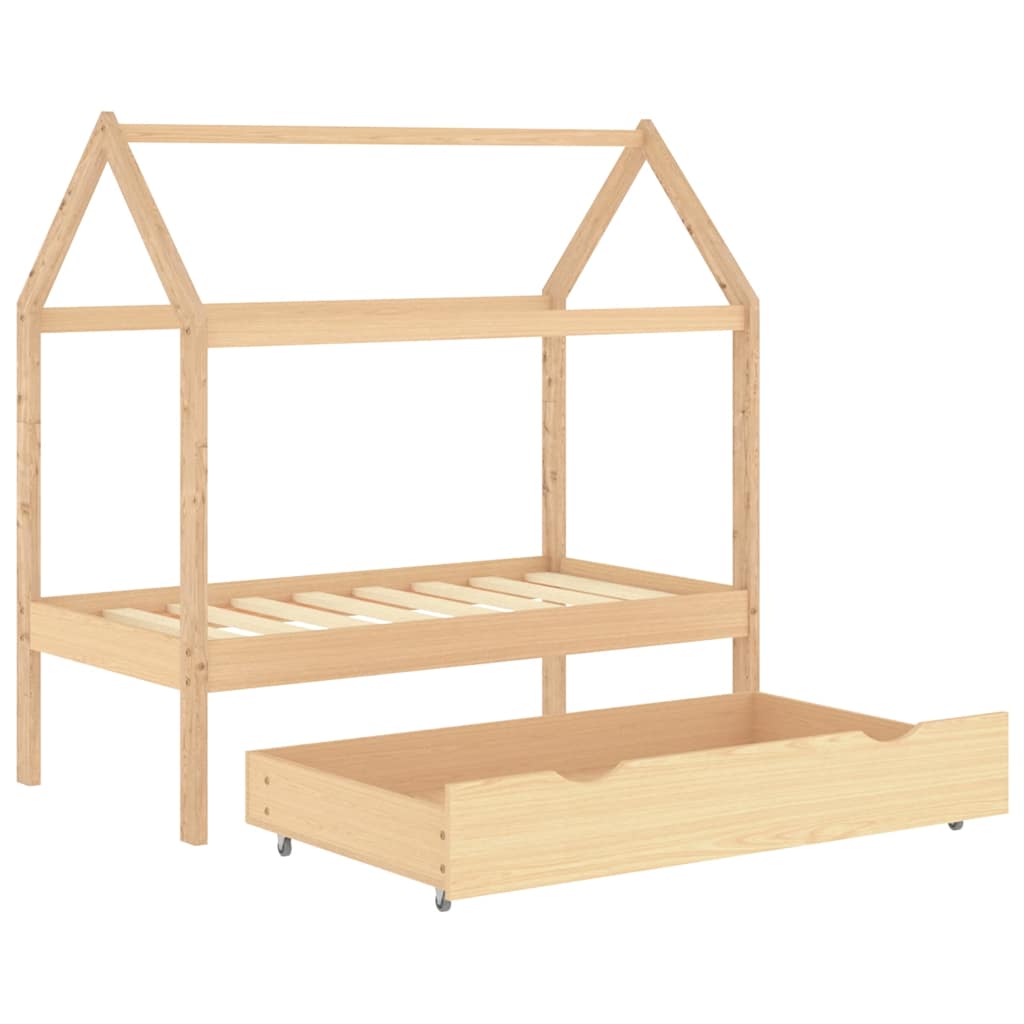 Giroletto per Bambini con Cassetto in Pino Massello 70x140 cm - homemem39