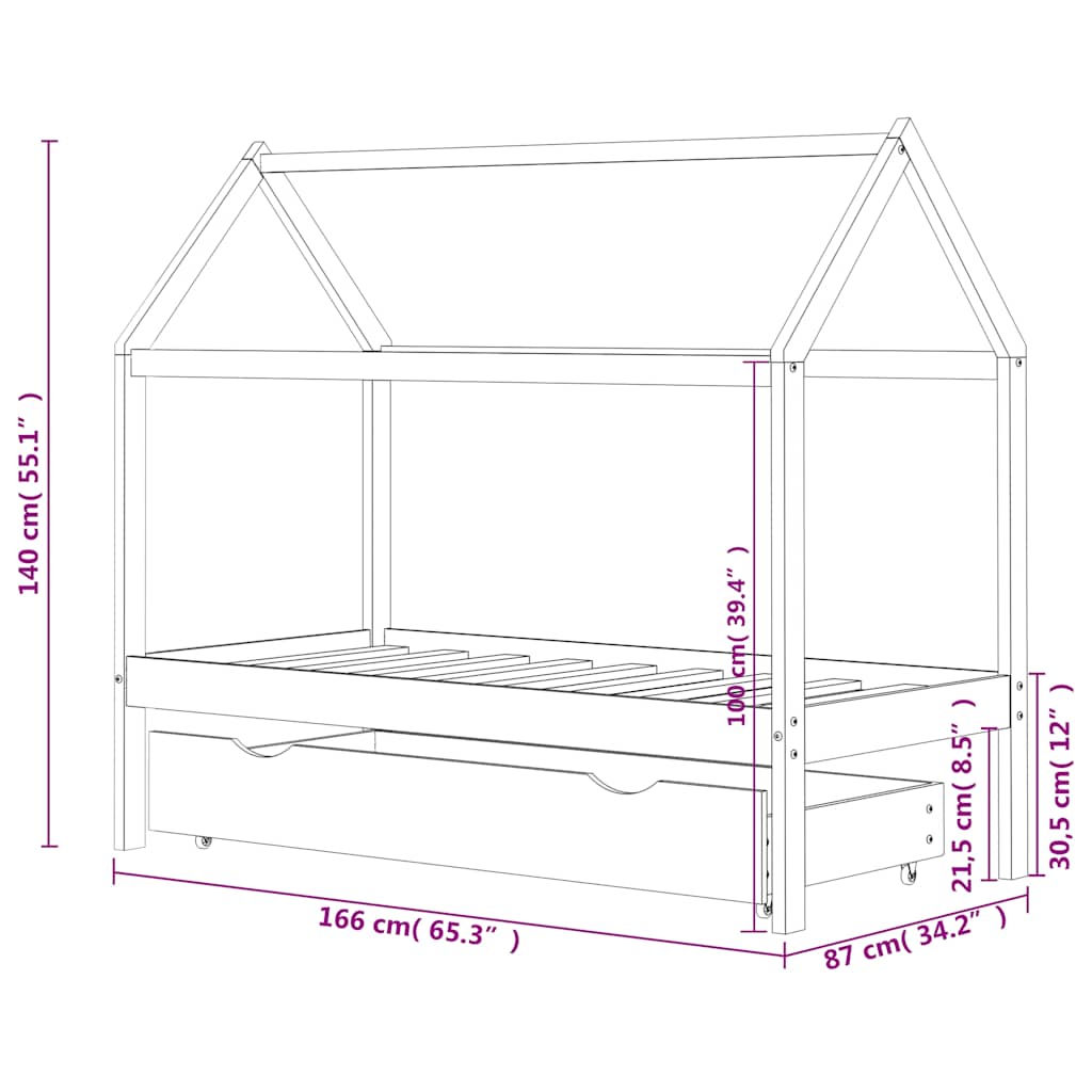 Giroletto per Bambini con Cassetto Bianco Legno Pino 80x160 cm - homemem39