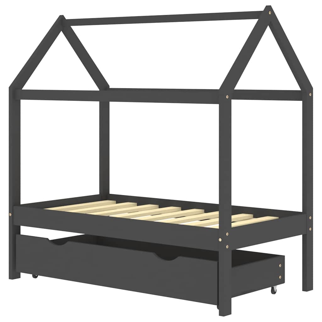 Children's Bed Frame with Drawer Dark Gray Solid Pine 70x140 cm